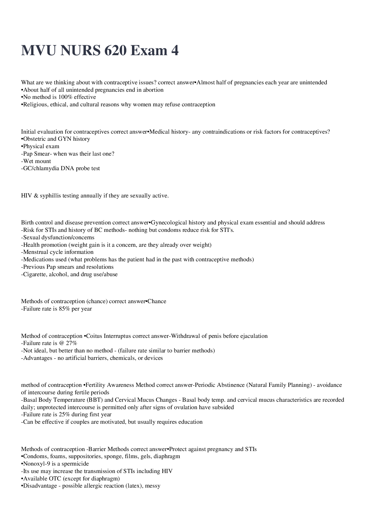 Preview image for MVU NURS 620 Exam 4